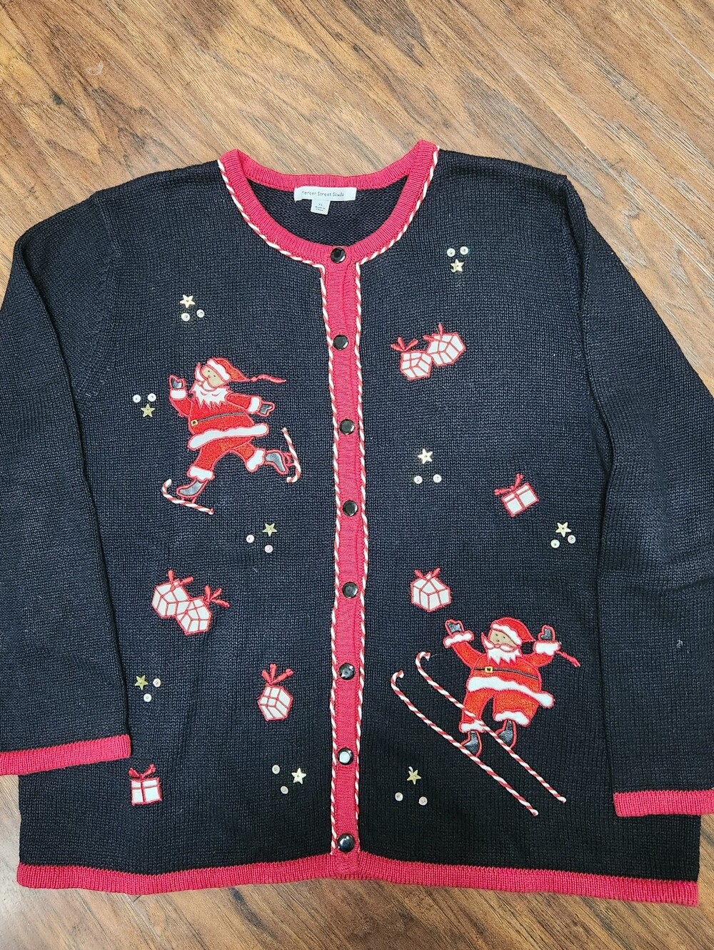 Mercer Street Studio Christmas Cardigan Sweater XL Black Vintage Ugly Santa